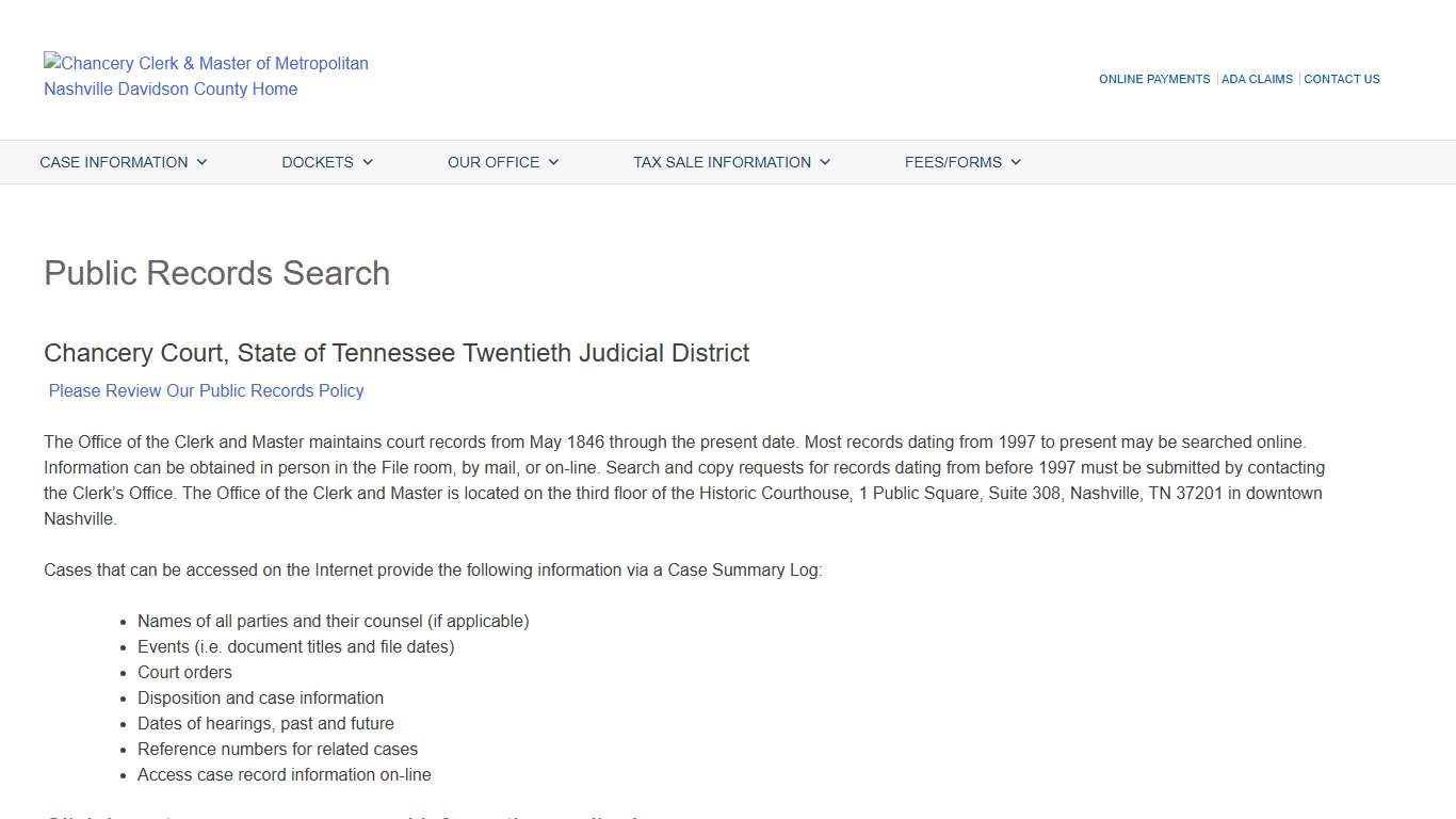 Public Records Search – Chancery Clerk and Master of Metropolitan Nashville & Davidson County