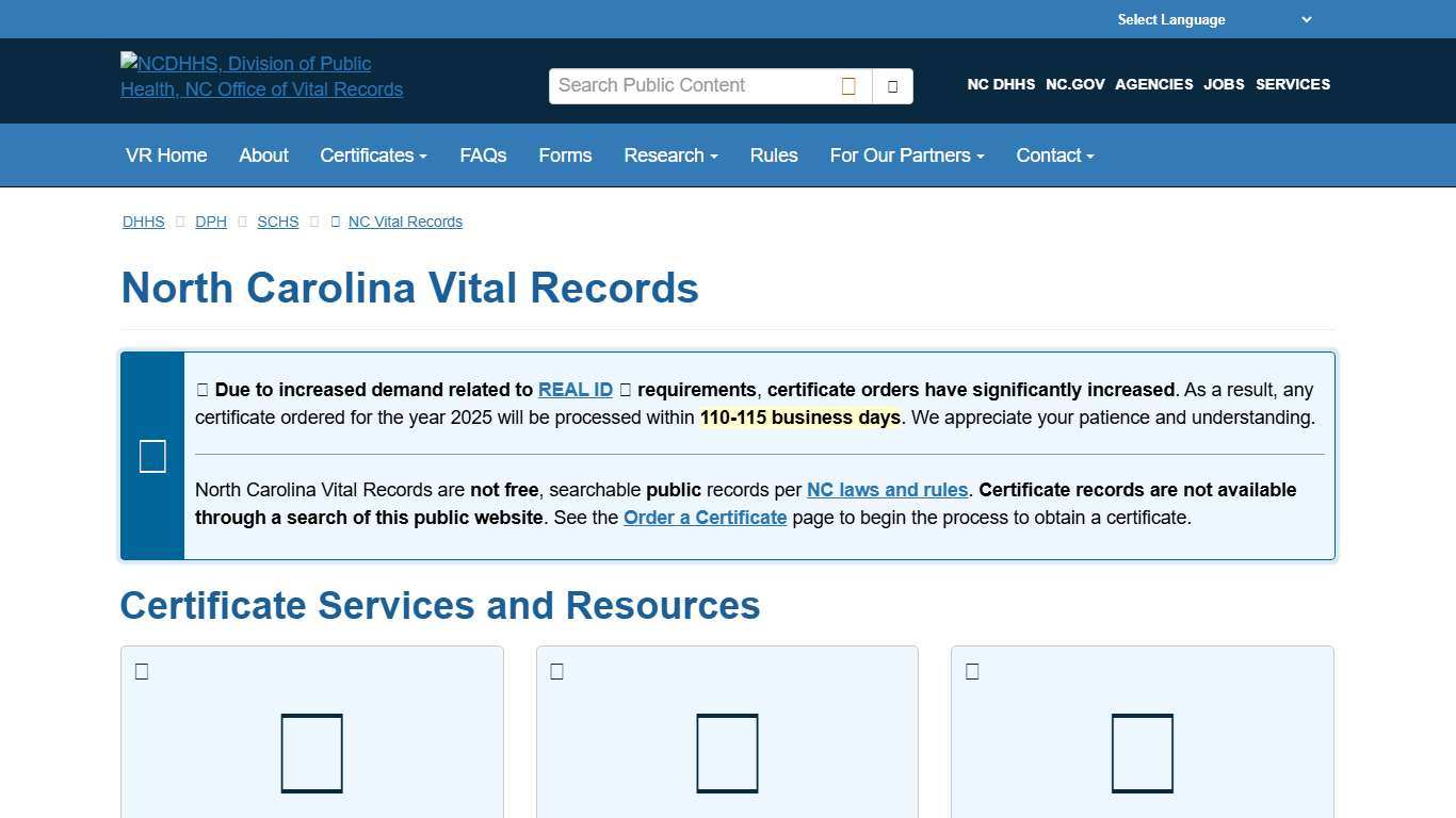 NCDHHS: DPH: NC Vital Records Home