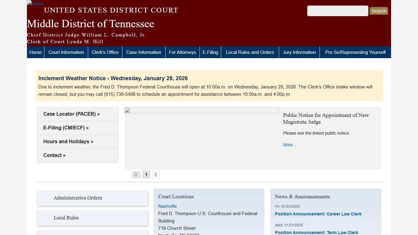 Middle District of Tennessee United States District Court